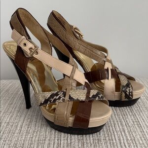 Michael Kors Niki Cross Strap Leather Platform Heels Sandals Shoes Sz 7